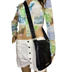 Steve Madden Black Leather Crossbody Bag With Adjustable Strap & Gold‎ Accents